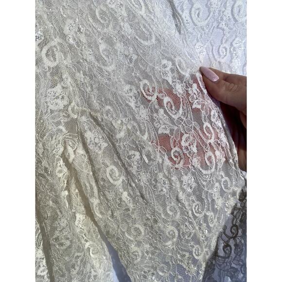 Vintage Sugar Plum White Lace Made in USA Sheer Lingerie Bridal Maxi Robe - Picture 6 of 8